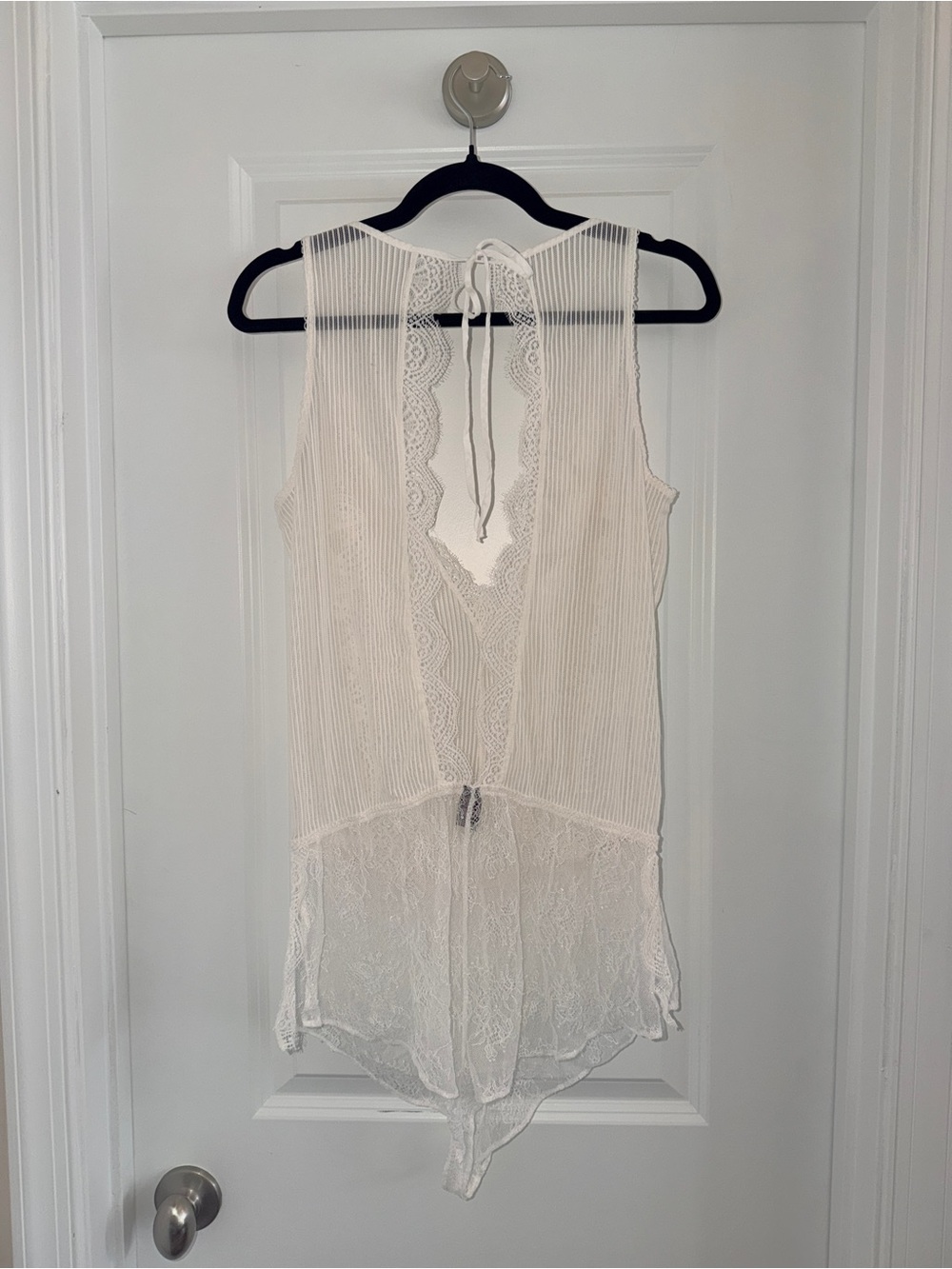 Victoria's Secret Ivory Lace-Trim Sheer Jumpsuit